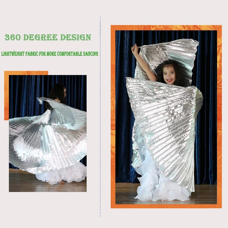 Nimiman Belly Dance Wings for Children Kids Belly Dance Costume Wing with Sticks (Silver) - Image 3